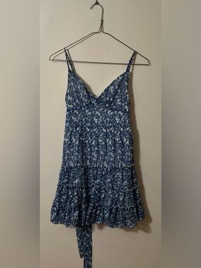 B. Darlin Blue Flower Print Layered Sundress With Spaghetti Straps Size 0